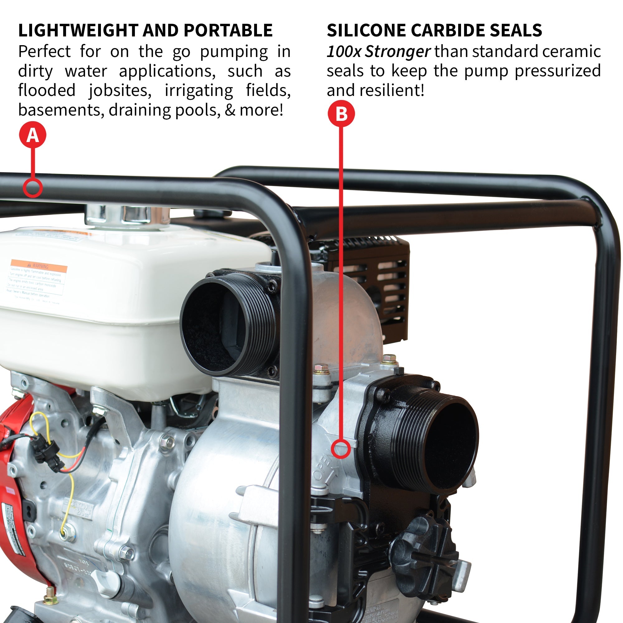 3 Inch Trash Water Pump 375 GPM 8 HP GX240 powered by Honda Portable Utility X-Series