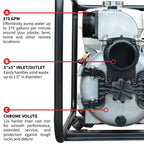 3 Inch Trash Water Pump 375 GPM 8 HP GX240 powered by Honda Portable Utility X-Series
