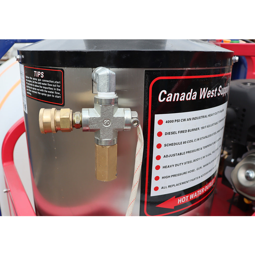 Industrial 4000 PSI Hot Water Pressure Washer with 436 Gal Water Tank