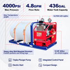 Industrial 4000 PSI Hot Water Pressure Washer with 436 Gal Water Tank