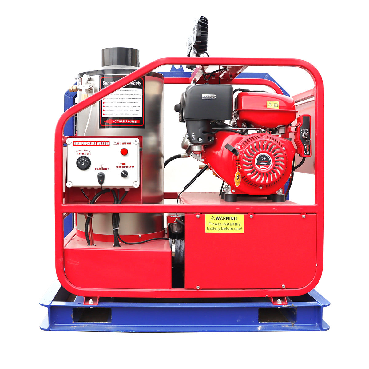 Industrial 4000 PSI Hot Water Pressure Washer with 436 Gal Water Tank