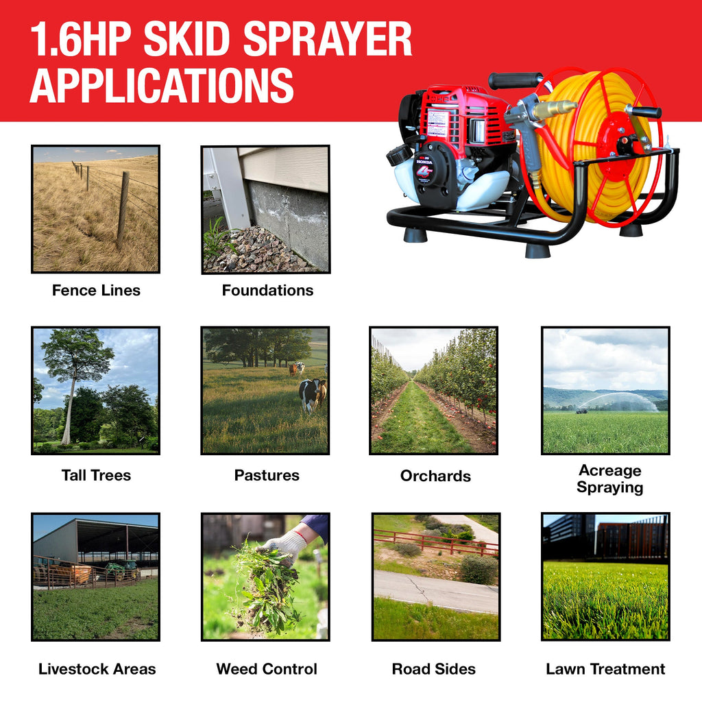 1.6HP Skid Sprayer Barrel Mount Only with Honda GX35 100ft Hose and 500 PSI Pump for Pest Control