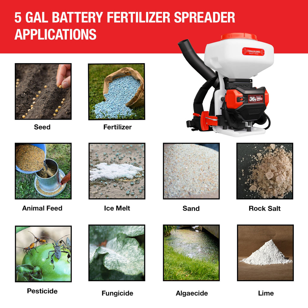 5 Gal Battery-Powered Fertilizer Spreader Broadcast Lawn Seed Ice Melt Salt