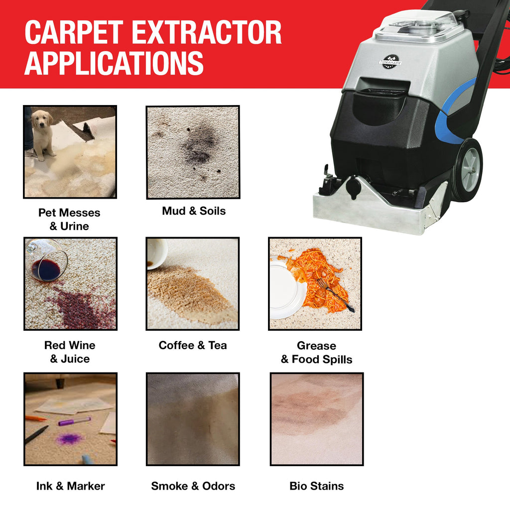 3-in-1 Commercial Carpet Extractor Cleaner, 18” Width, 9 Gallon Dual Tanks, Dual 1000W Motors for Hotels, Offices & Upholstery