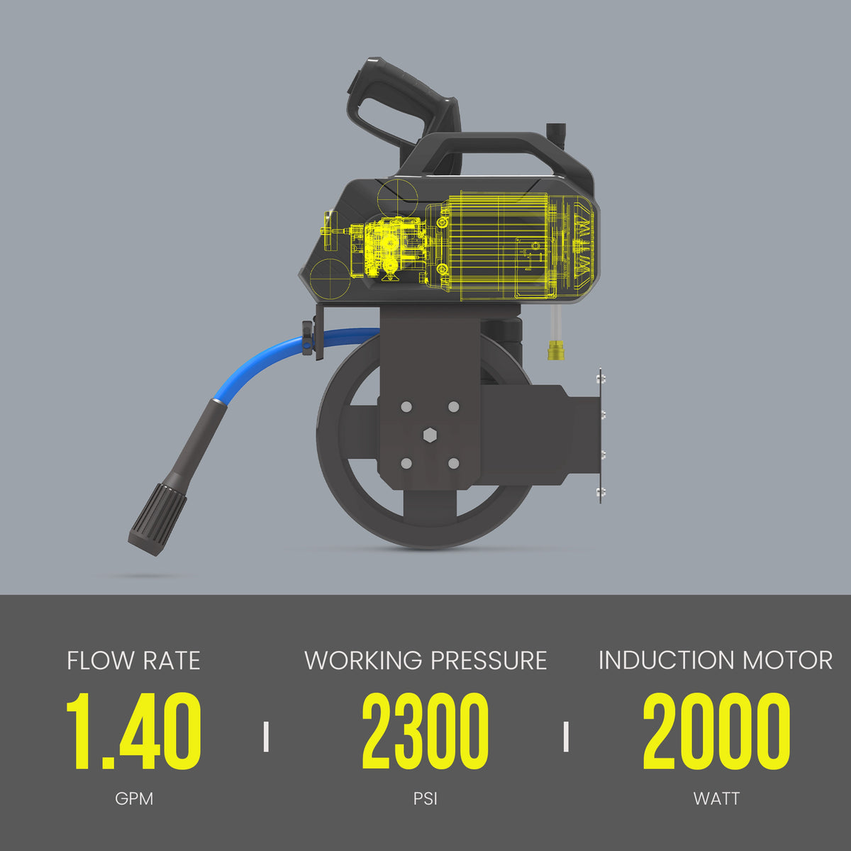 BluShield HumpBack 3000PSI All-in-One Pressure Washer System, Auto-Retractable Hose Reel, Industrial Pump, Accessories