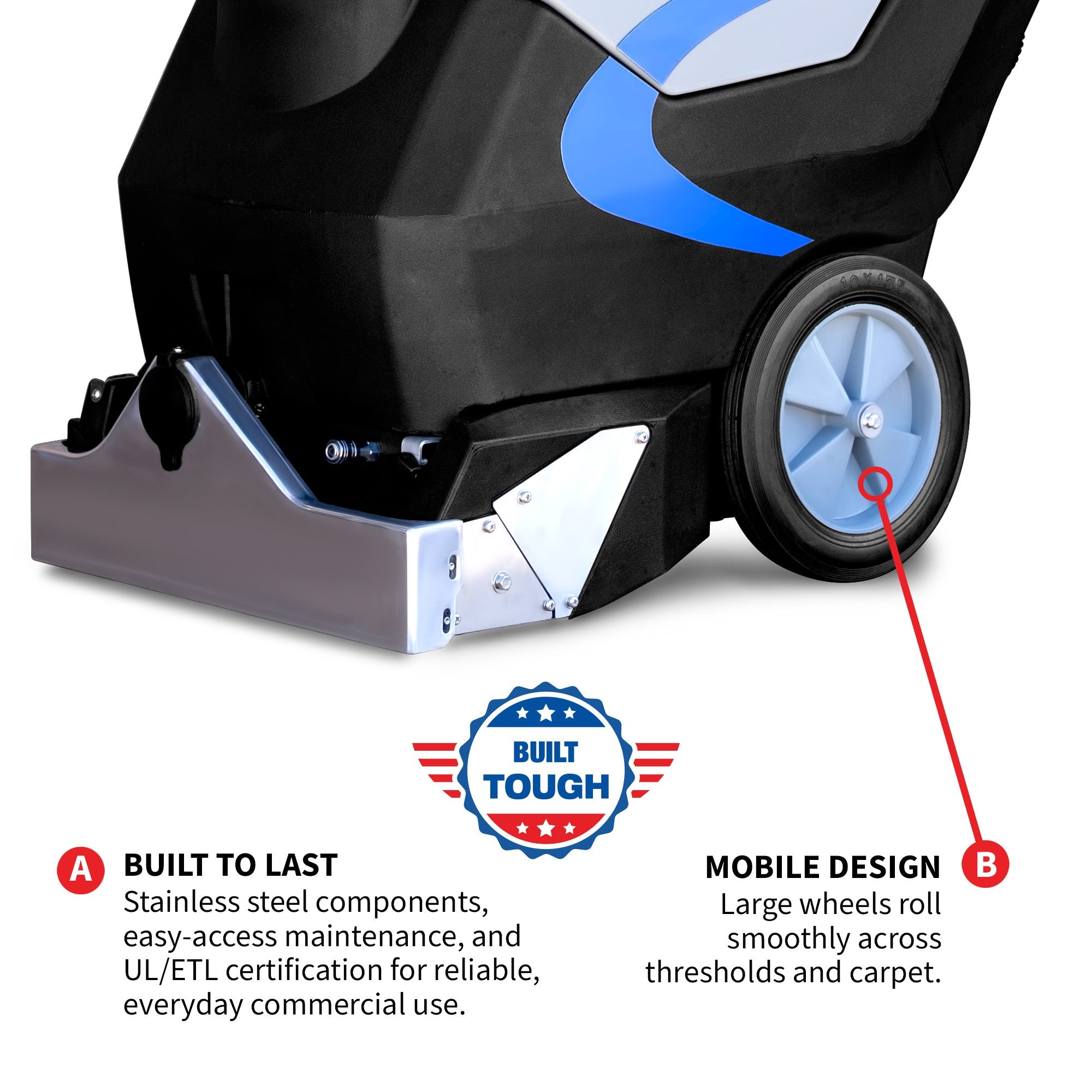 3-in-1 Commercial Carpet Extractor Cleaner, 18” Width, 9 Gallon Dual Tanks, Dual 1000W Motors for Hotels, Offices & Upholstery