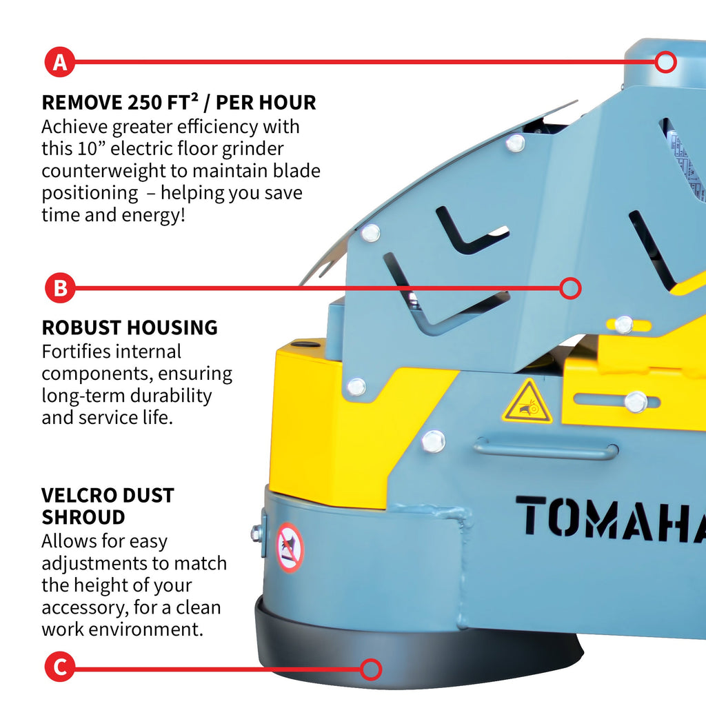 10" Electric Concrete Floor Grinder 1.5HP Motor for Smoothing, Floor Prep, Coatings