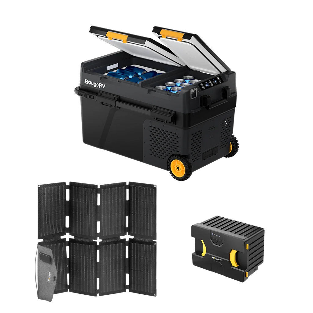 BougeRV CRD2 Dual Zone Solar Battery Portable Fridge Kit with Detachable Battery & Solar Panel