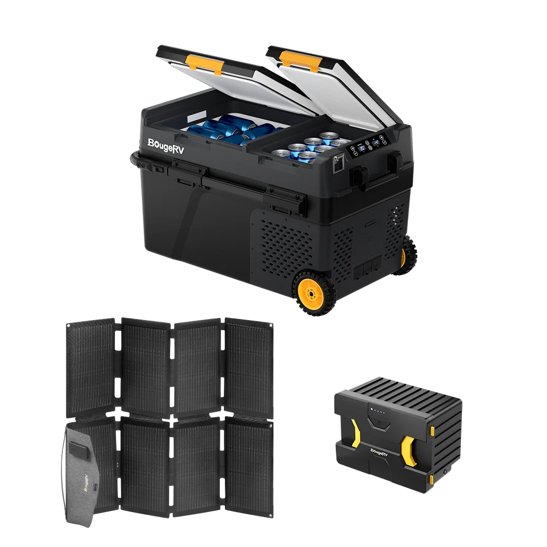 BougeRV CRD2 Dual Zone Solar Battery Portable Fridge Kit with Detachable Battery & Solar Panel
