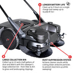 30" Battery Powered Push Sweeper with Triple Power Brooms Electric Drive and Dust Suppression Sprayer